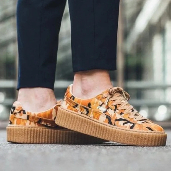 Puma Suede creepers camo Rihanna sneakers size 7.5 orange oatmeal - Picture 1 of 12